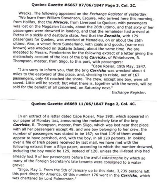 gaspe report of loss of carrick's at cap des rosiers